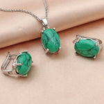 Fine Oval Egg-Shaped Synthetic Turquoise Jewelry Set - 585 Rose GoldEarringsWGGR48cm