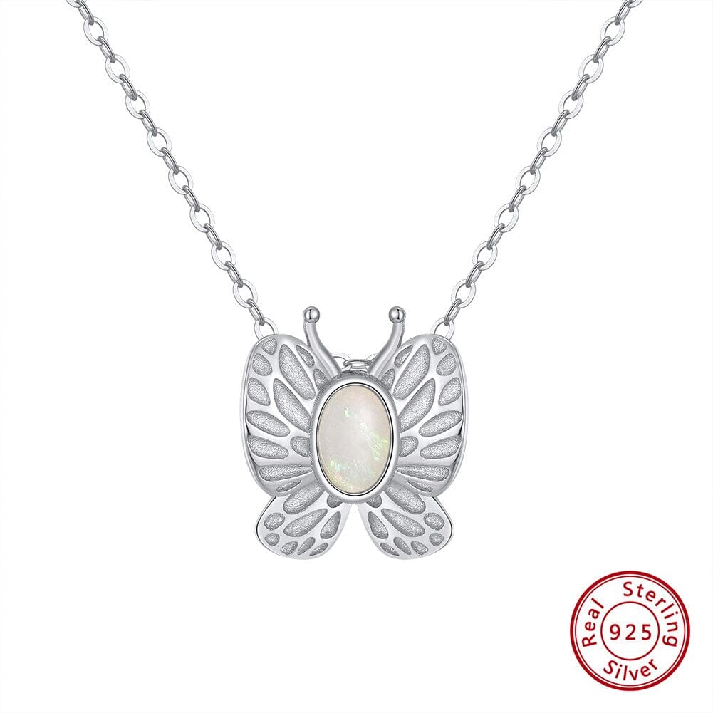 Butterfly White Fire Opal Gold Necklace - 925 Sterling SilverNecklaceGMN36-P
