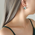 French High-end Emerald Green Natural Beads U Shaped Stainless steel EarringsEarringsDYE316S
