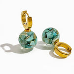 Unique Gold Plated Stainless Steel Transparent Ball Turquoise Hoop EarringsEarrings