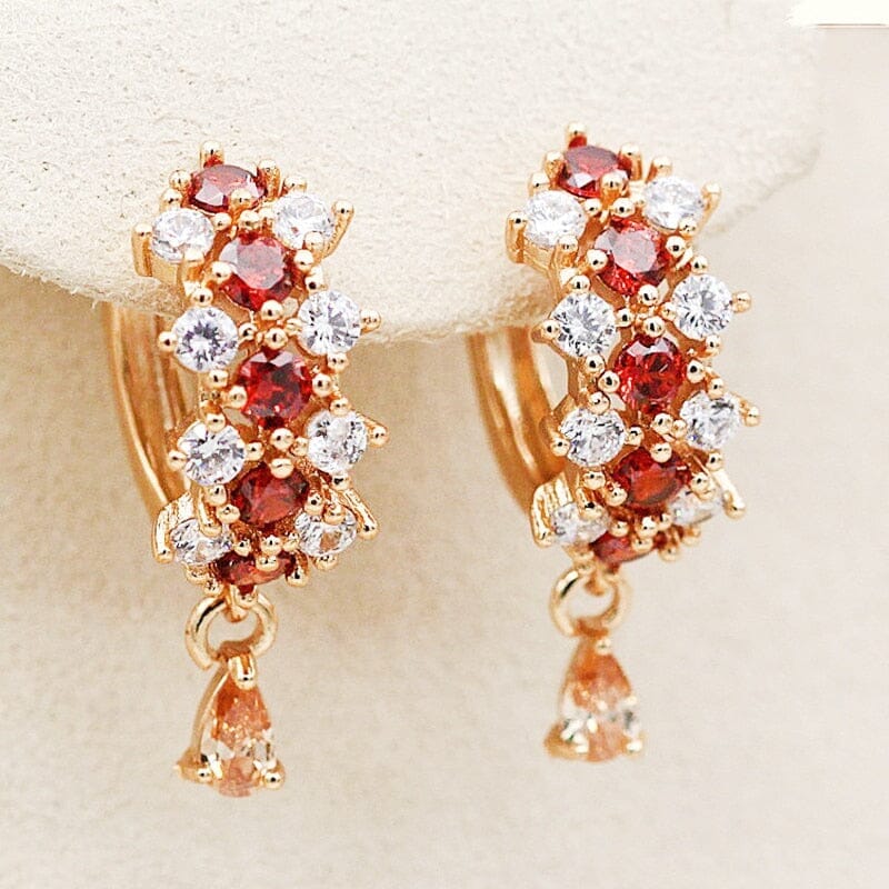 Trendy Cubic Zirconia Purple Red Hoop EarringsEarrings