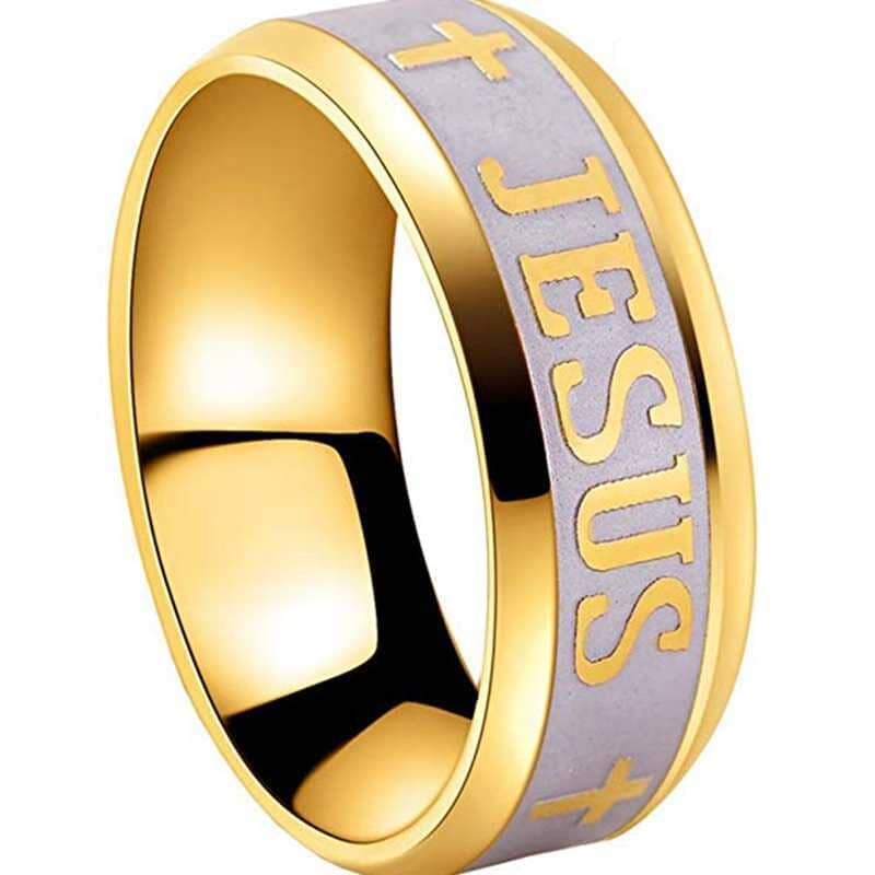 Stainless Steel Black, Gold and Silver Color WWJD Jesus Cross RingRing6Gold