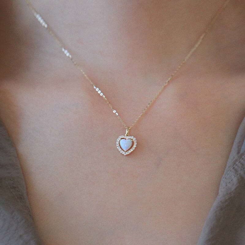 Heart Choker CZ Opal Necklace - 925 Sterling SilverNecklace