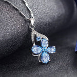 Trendy Clover Aquamarine Topaz Charms Pendant Necklace - 925 Sterling SilverNecklace