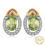 Oval-Cut Genuine Natural Green Peridot Stud Earrings - 925 Sterling SilverEarrings