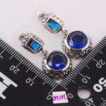 Blue Vintage Sapphire Zircon Crystal Earrings - 925 Sterling SilverEarrings