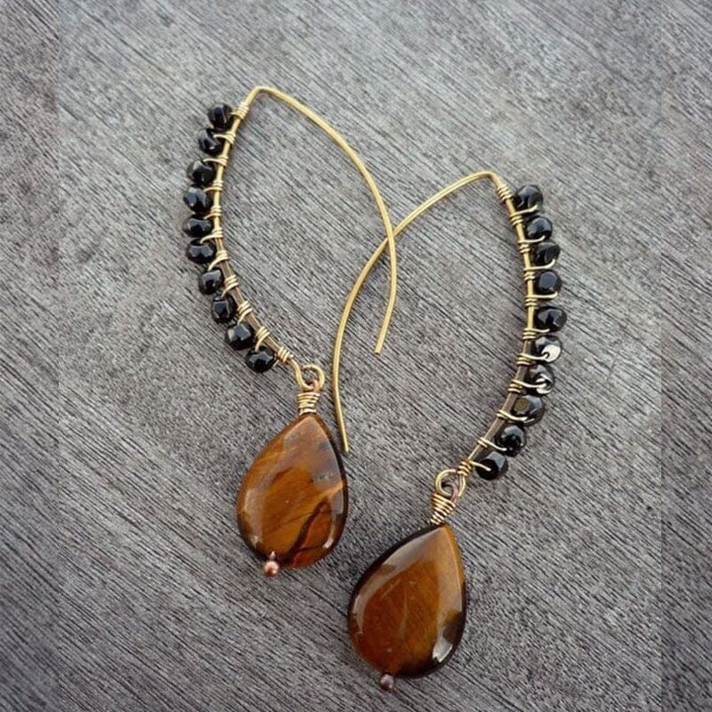 Wire Wrapped with Tiger Eye and Spinel Beads EarringsEarrings
