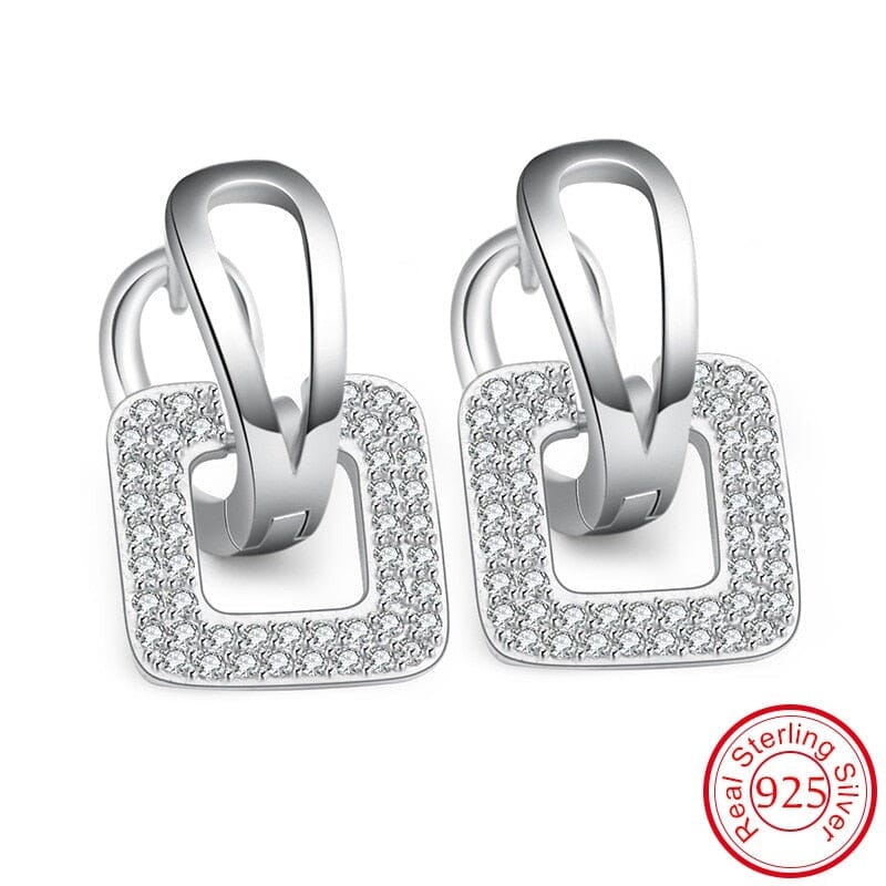 Square Charms Luxury Hoop Earrings - 925 Sterling SilverEarrings