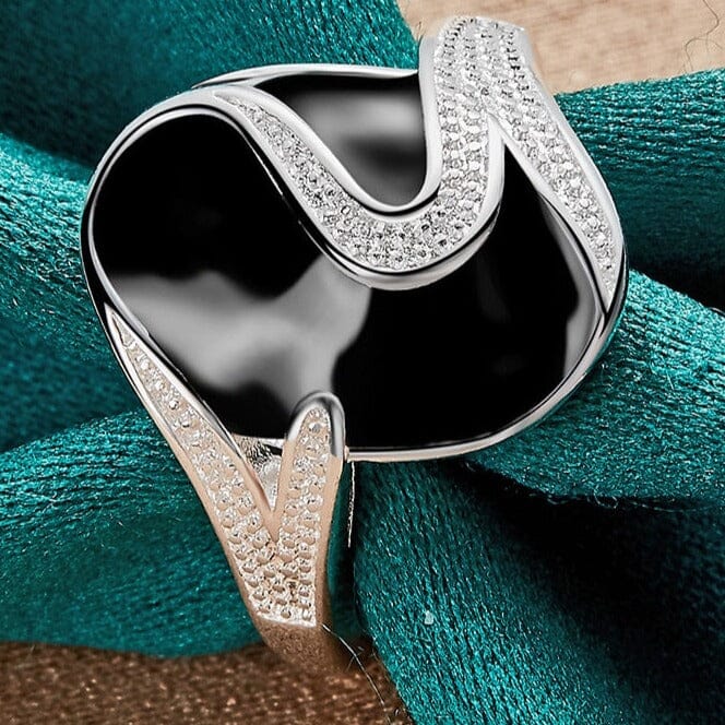 Party Charm CZ Black Onyx Ring - 925 Sterling SilverRing7