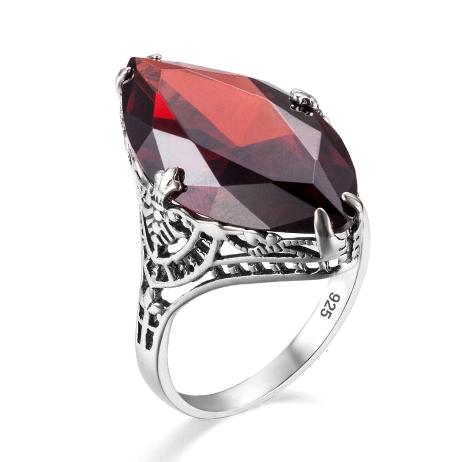 Huge Elegant Emerald Ruby Sapphire Ring - 925 Sterling SilverRing5Garnet S
