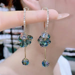 Prettiest Fashion Blue Crystal Flower Drop EarringsEarrings
