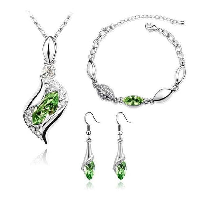 Elegant Party Crystals Jewelry SetJewelry SetSilver Green