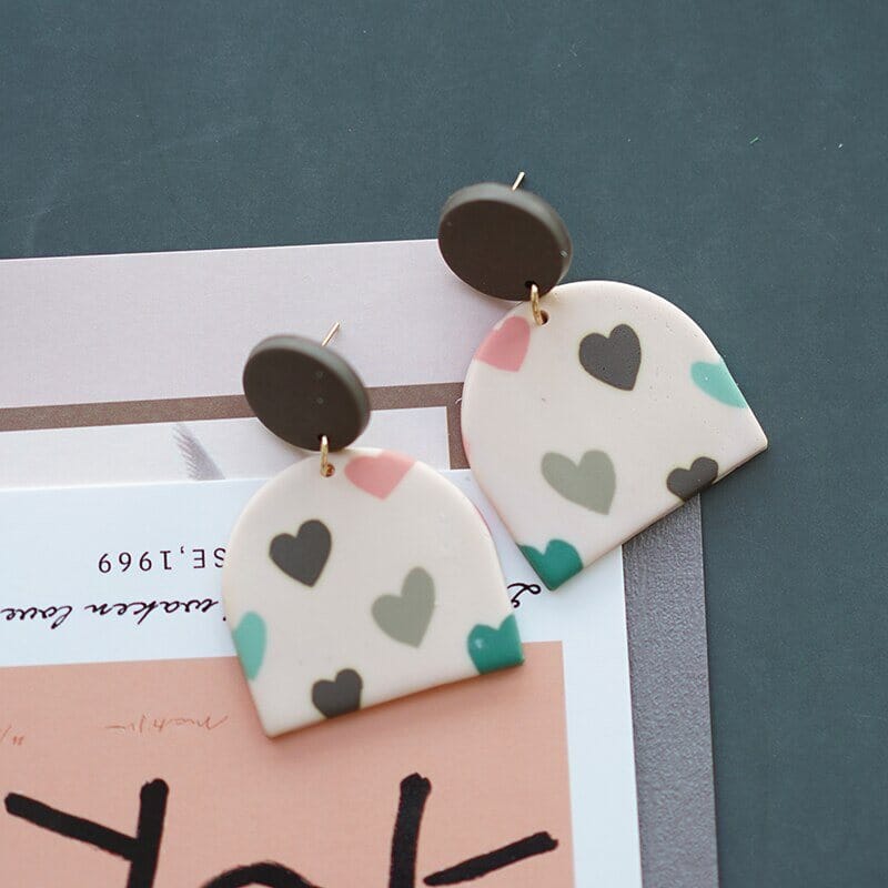 Cute Light Colored Polymer Clay Pop Heart Design Drop EarringsEarrings