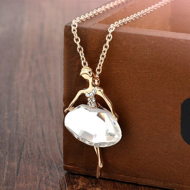 Ballerina Crystal Pendant Long Sweater Chain NecklaceNecklace