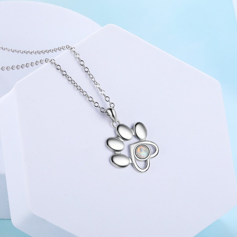 Cute Animal Dog Paw Footprints Opal Necklace - 925 Sterling SilverNecklace