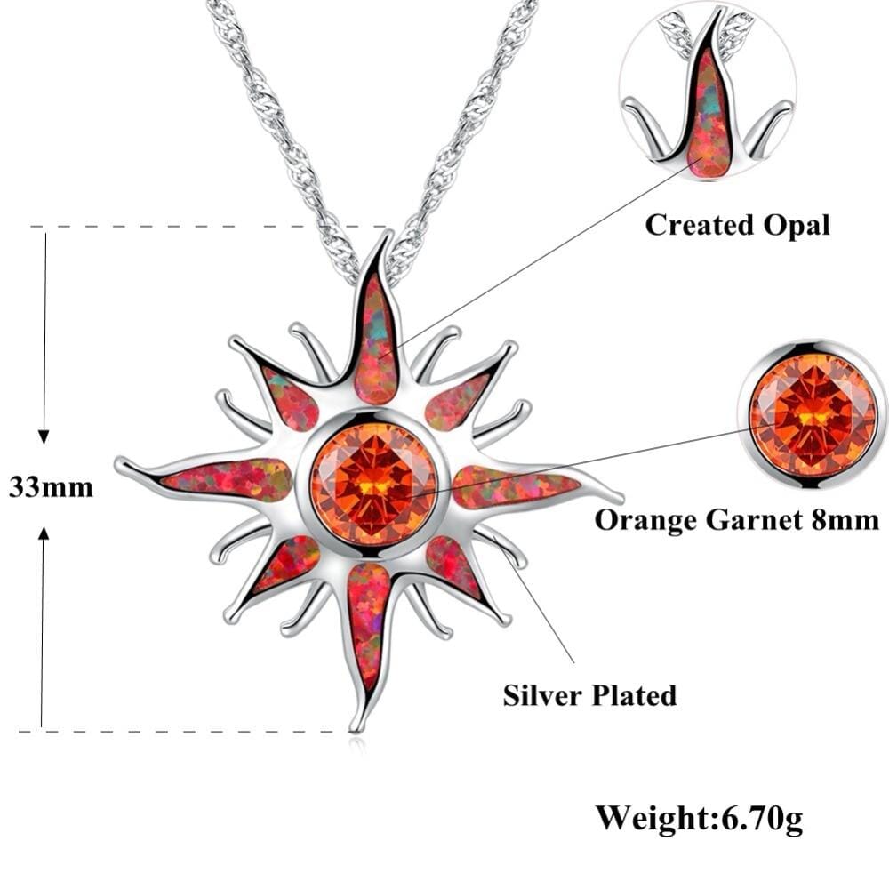 Starburst Orange Fire Opal Garnet Pendant NecklacePendant