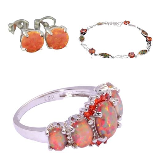 Orange Fire Opal Set - Ring, Earrings & BraceletJewelry Set11