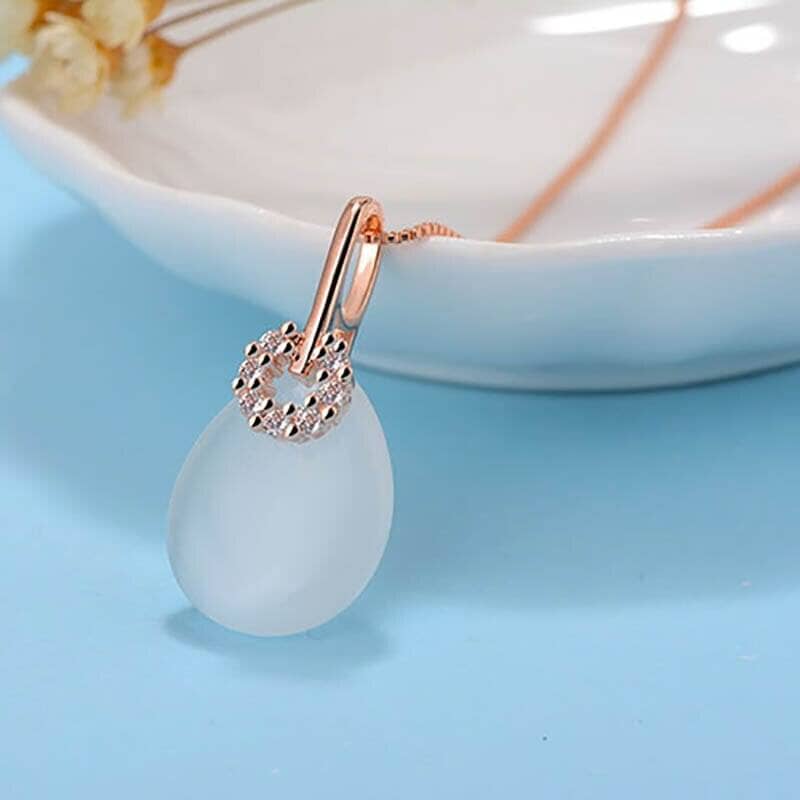 Fashion Water Drop Shaped Cat Eye Stone Necklace - 925 Sterling SilverNecklace