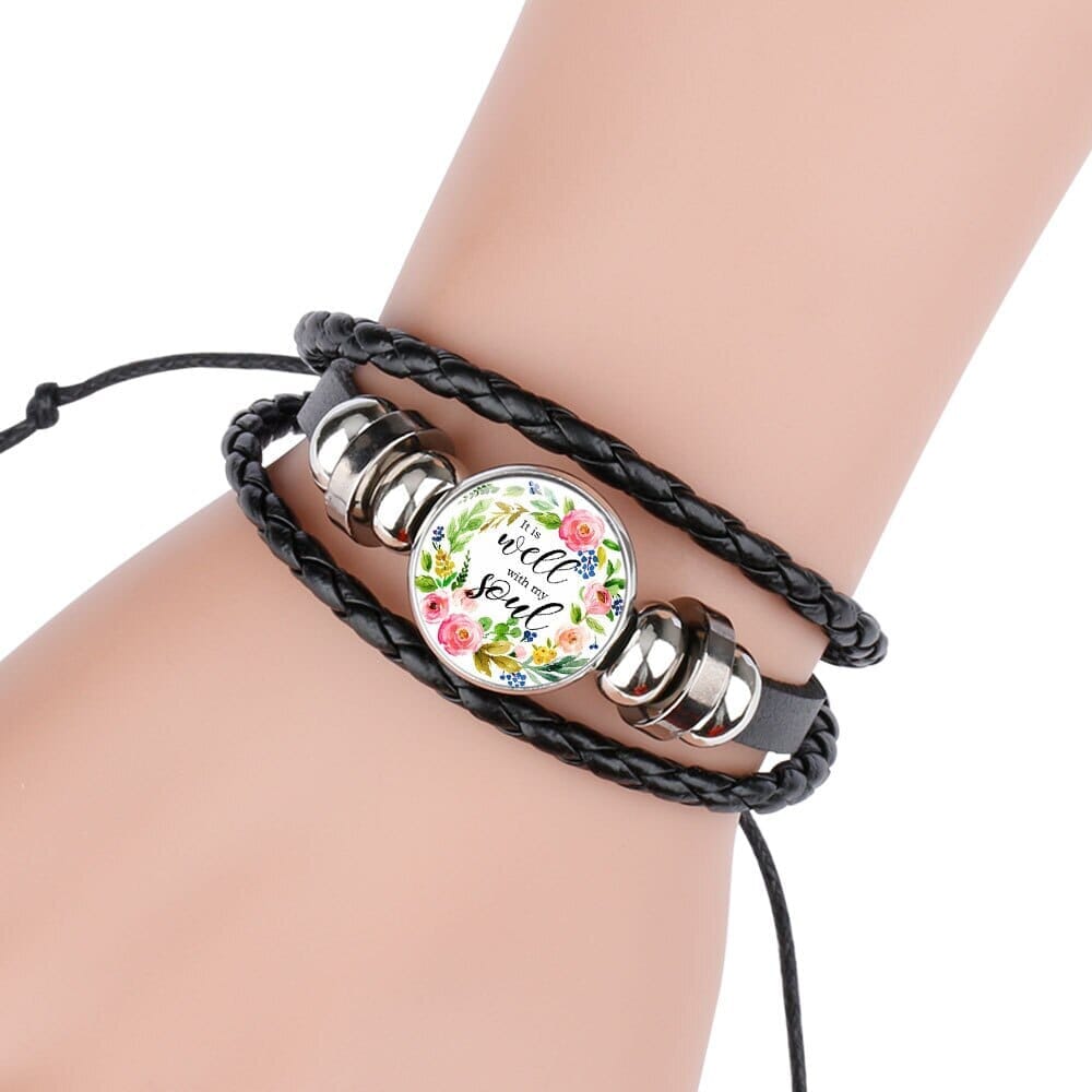 Scriptures Proverbs Charm Leather Wrap Bangle BraceletBracelet