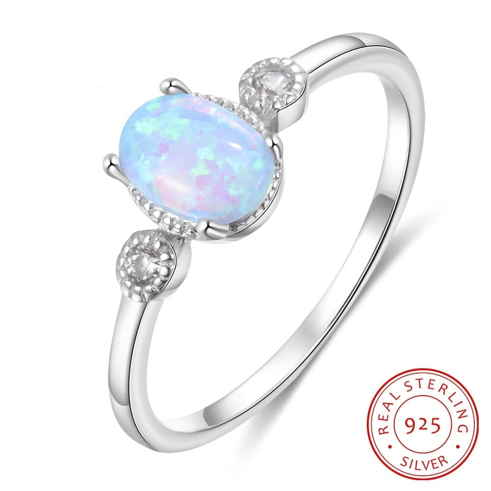 Blue Oval Stone Opal CZ Ring - 925 Sterling SilverRing6