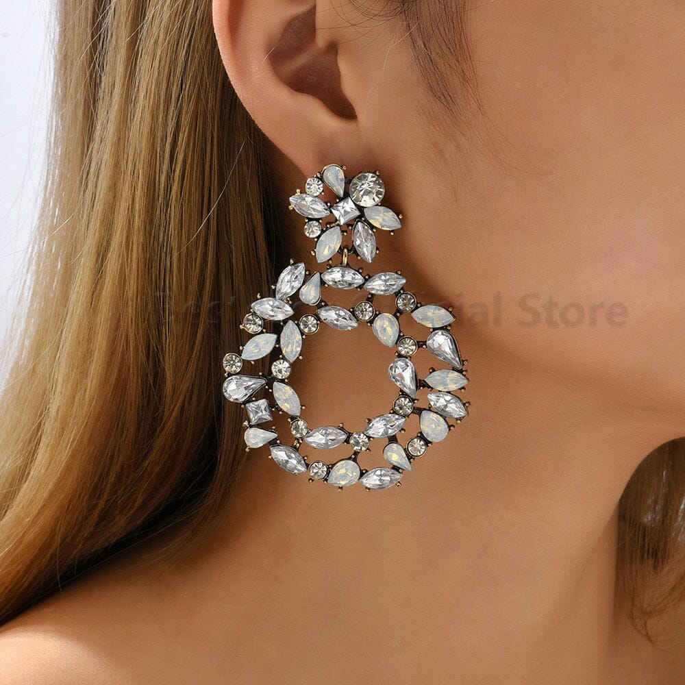Party Oversize Colorful Luxury Crystal Dangle EarringsEarringsWhite