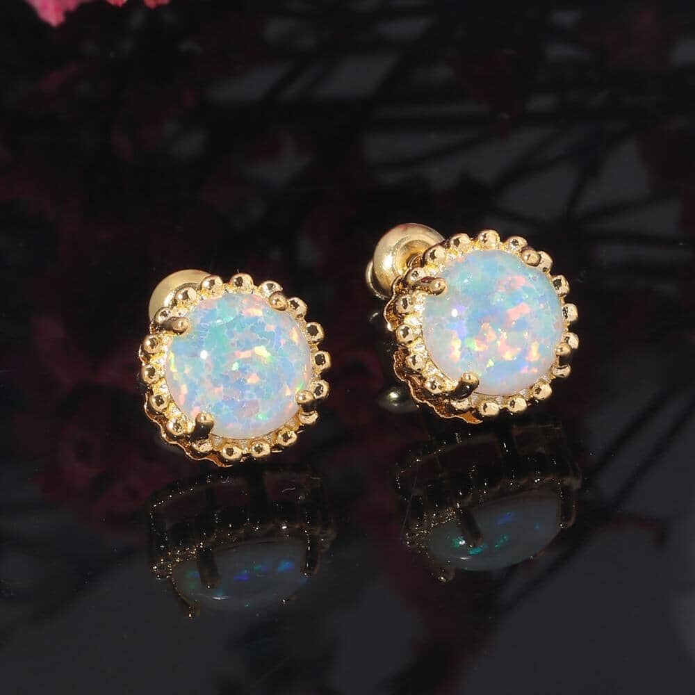 Dazzling White Fire Opal Gold Stud EarringEarrings