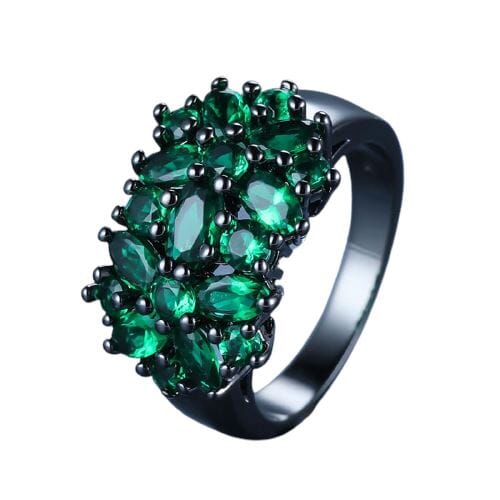 Emerald Flower Black Gold RingRing6Green