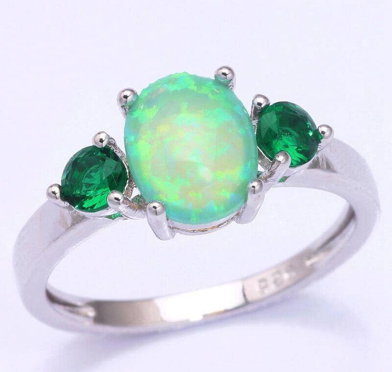Fire Opal & Emerald Silver RingRing