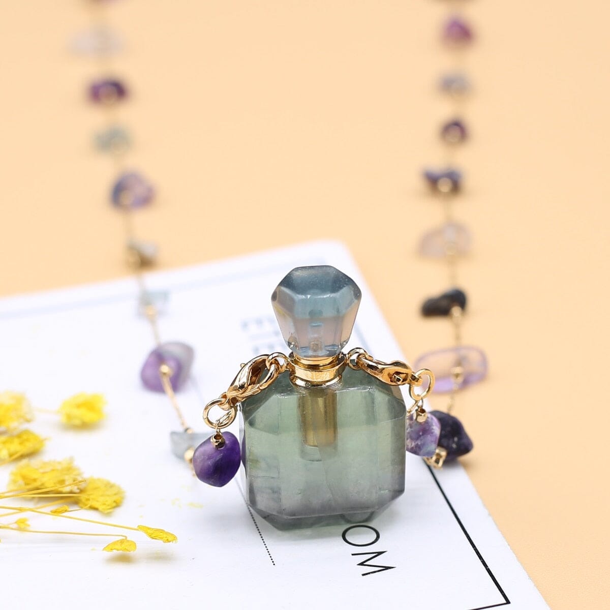 Natural Stone Fluorite Perfume Bottle Pendant NecklaceNecklace