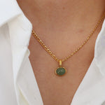 Elegant Oval Green Aventurine Ring and NecklaceRing