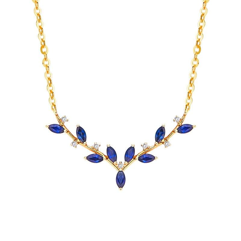 Blue Stylish CZ Leaves Pendant Necklace Link Chain - 925 Sterling SilverNecklace