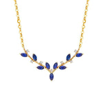 Blue Stylish CZ Leaves Pendant Necklace Link Chain - 925 Sterling SilverNecklace