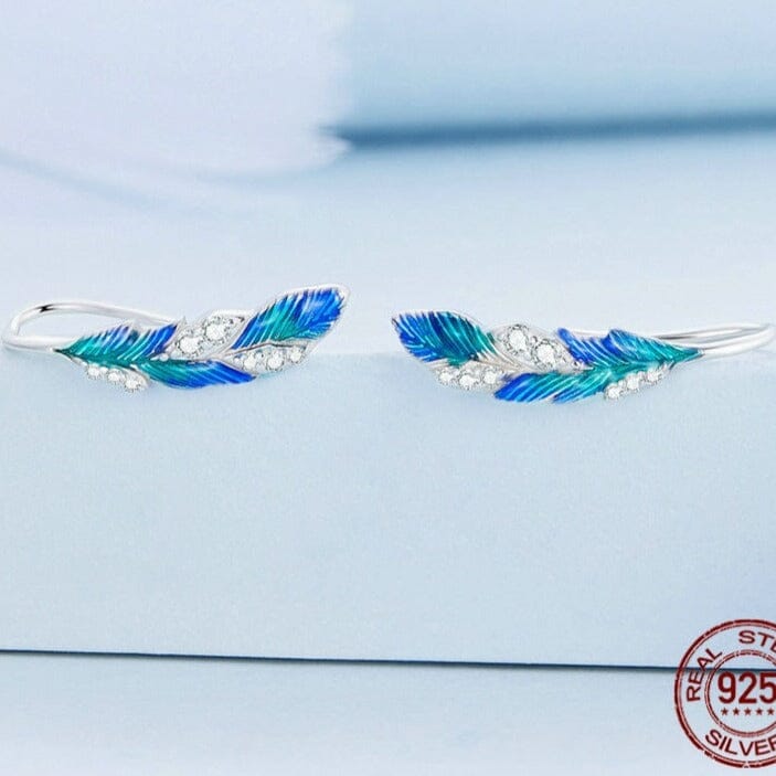 Blue Peacock Feather Open Ring and Earrings Jewelry Set - 925 Sterling SilverRing