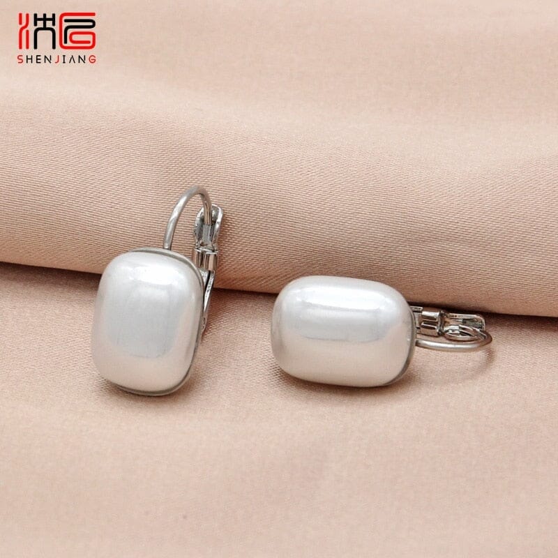 Simple Elegant Square Simulated-pearl Dangle Earrings - 585 Rose GoldEarrings