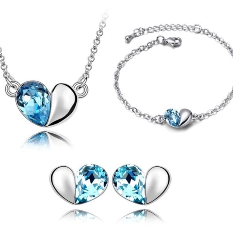 Charm Crystal Heart Blue Topaz, Pink Sapphire, Peridot, Amethyst Jewelry Set