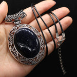 Natural Stone Oval Shape Pendant NecklaceHealing CrystalsBlue Sand