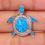 Blue Fire Opal Silver Turtle Pendant NecklaceNecklace