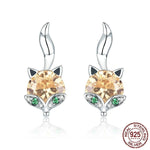 Cute Citrine Crystal Fox Stud Earrings - 925 Sterling SilverEarrings