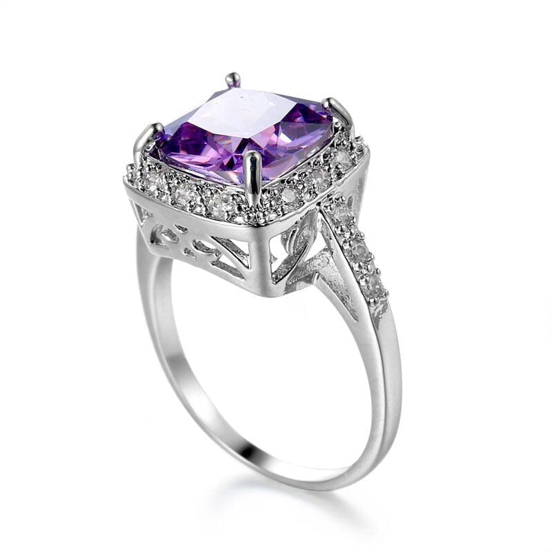 Square Amethyst Trendy Ring - 925 Sterling SilverRing7