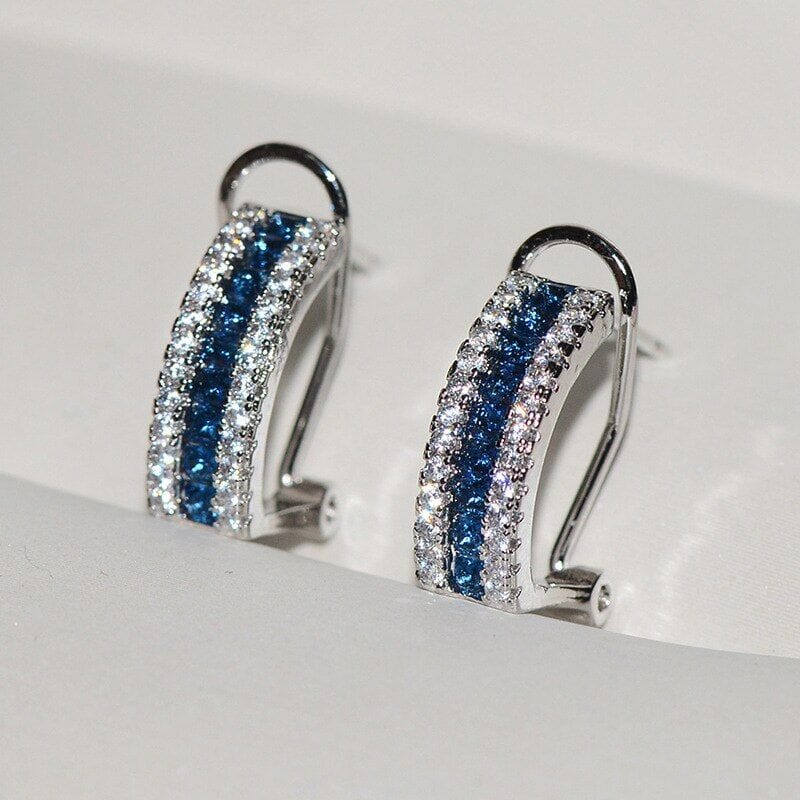Wide Blue Square Sapphire Stud Earrings - 925 Sterling SilverEarrings