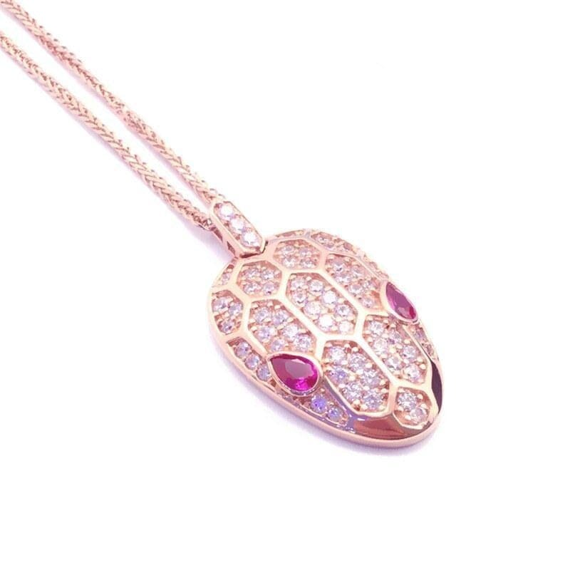 Elegant Crystal Snake Head Ruby Pendant NecklaceNecklace