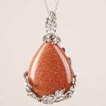 Teardrop Inlaid Flower Pendant Natural Healing Crystal (PENDANT ONLY)NecklaceGold Sandstone