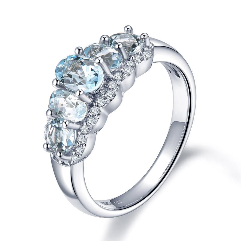 Natural Aquamarine and Cubic Zirconia Ring - 925 Sterling SilverRing8