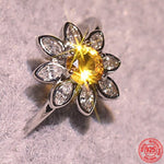 Glamour Yellow Sunflower CZ Citrine Ring - 925 Sterling SilverRing