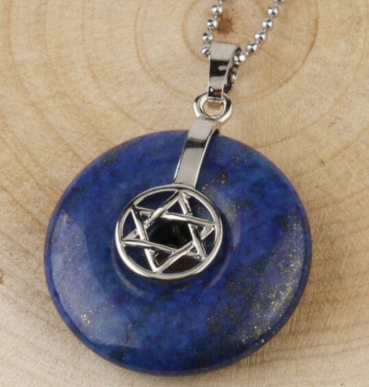Jewish Hexagram Charms Healing Crystal NecklaceNecklaceLapis Lazuli