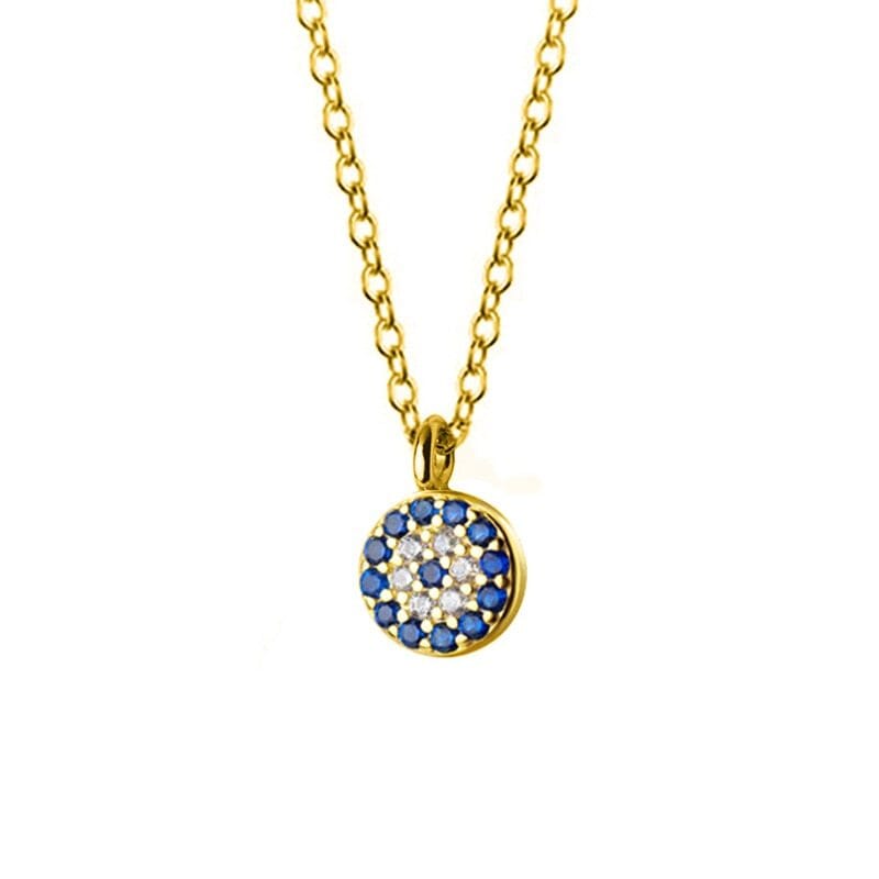 Lovely Blue Eyes Sapphire Gold and Silver Jewelry Set - 925 Sterling SilverRingNecklace-Gold