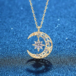 14K Rose Gold Moon Star Diamond Pendant Necklace - 925 Sterling SilverNecklace