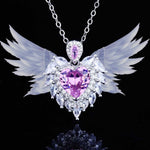 Luxury Temperament Design Angel Wing Simulated Aquamarine/ Amethyst Heart Necklace - 925 Sterling SilverNecklace