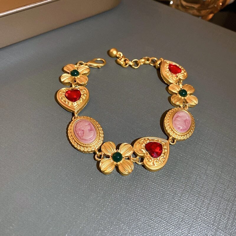Medieval Rhinestone Flower Heart Jewelry SetNecklaceBracelet