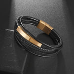 WWJD Fashion Classic Black Woven Leather Inlaid Cross Magnetic BraceletBraceletA6569-Gold
